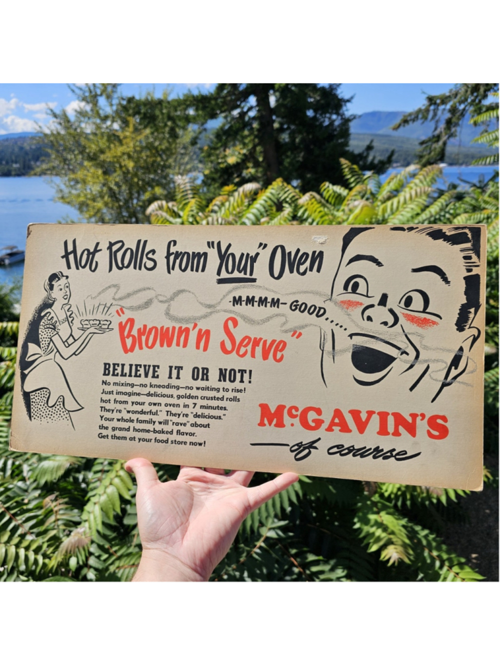 1950 McGavin’s Brown ’n Serve Hot Rolls Advertising Sign Vancouver BC 21x11